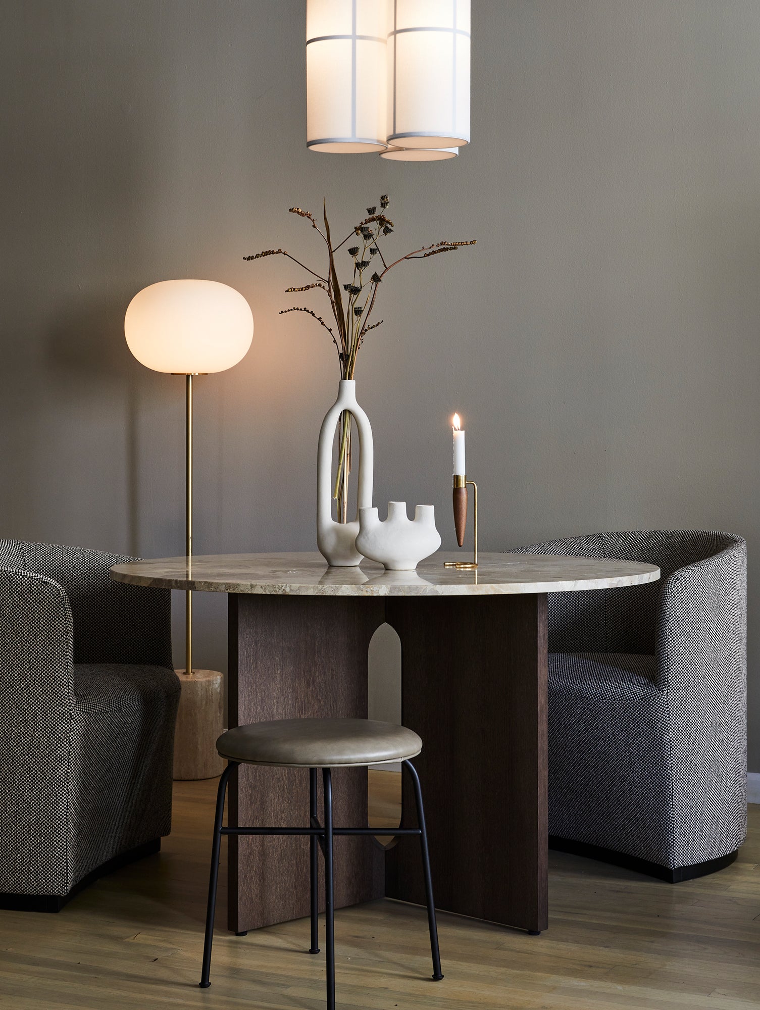 Androgyne Dining Table (Marble Edition) by Menu - Kunis Breccia Stone Top / Dark Oak Veneer Base