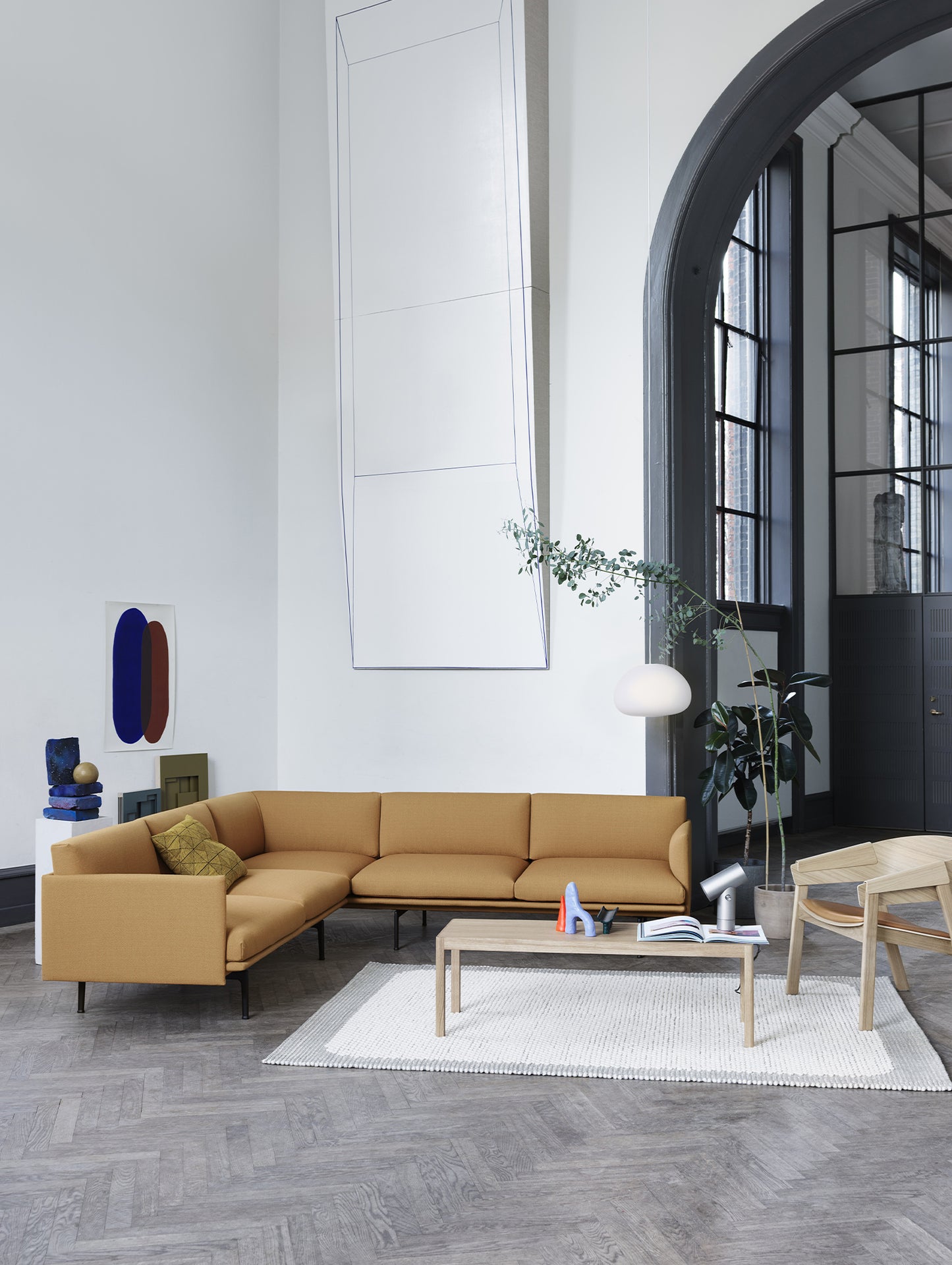 Cover Lounge Chair Upholstered by Muuto - Natural Oak / Cognac Silk Leather
