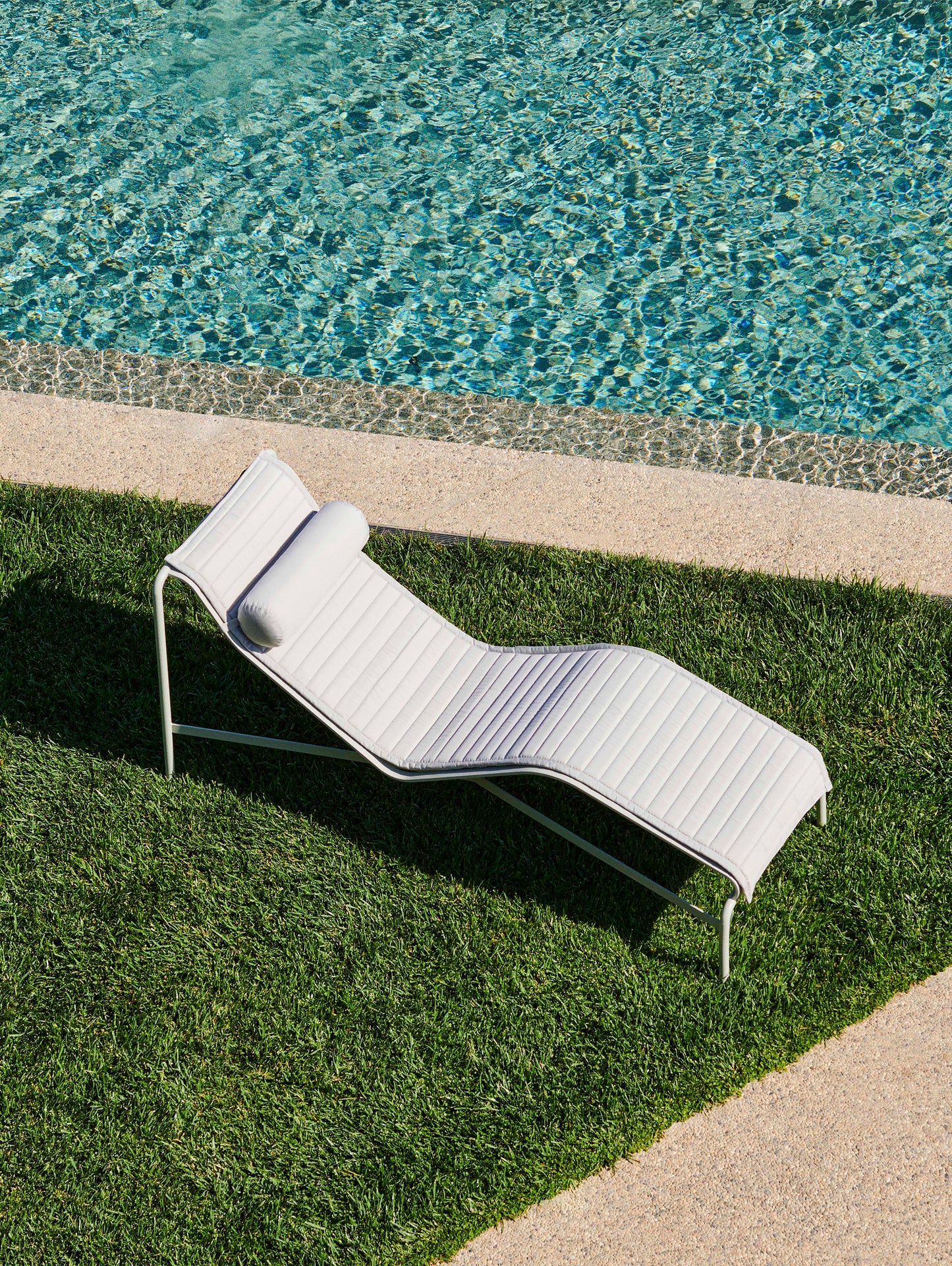 HAY Palissade Chaise Longue in Sky Grey with Quilted Cushion and Headrest