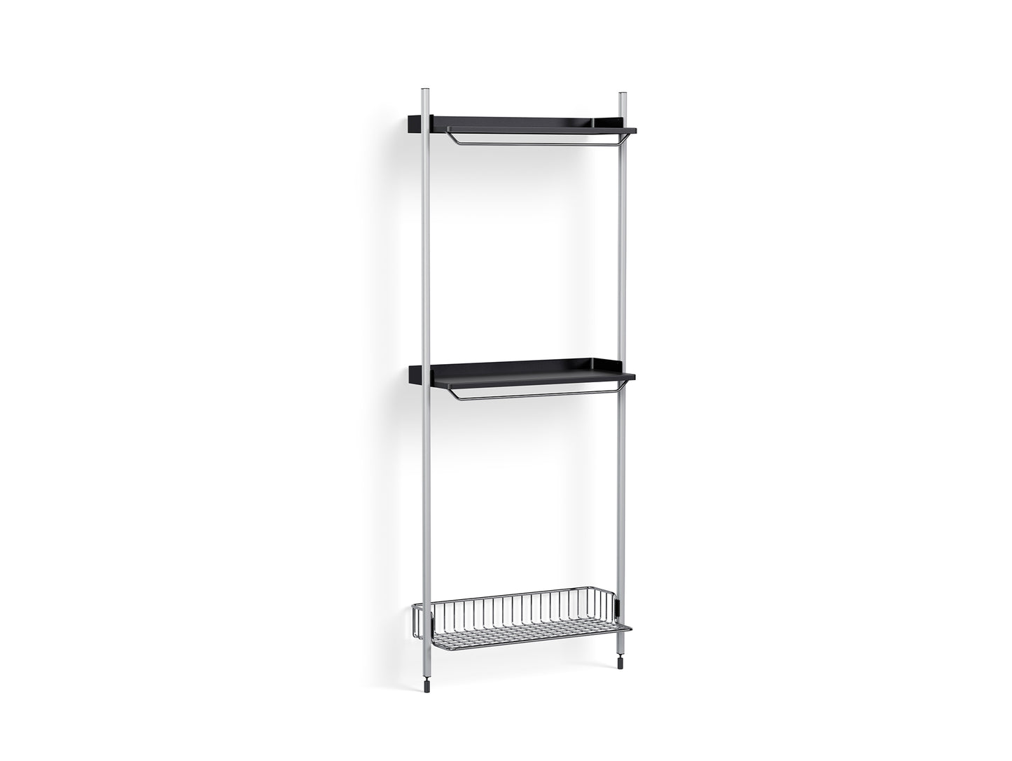 Pier System 1031 by HAY - Clear Anodised Aluminium Uprights /PS Black with Chromed Wire Shelf