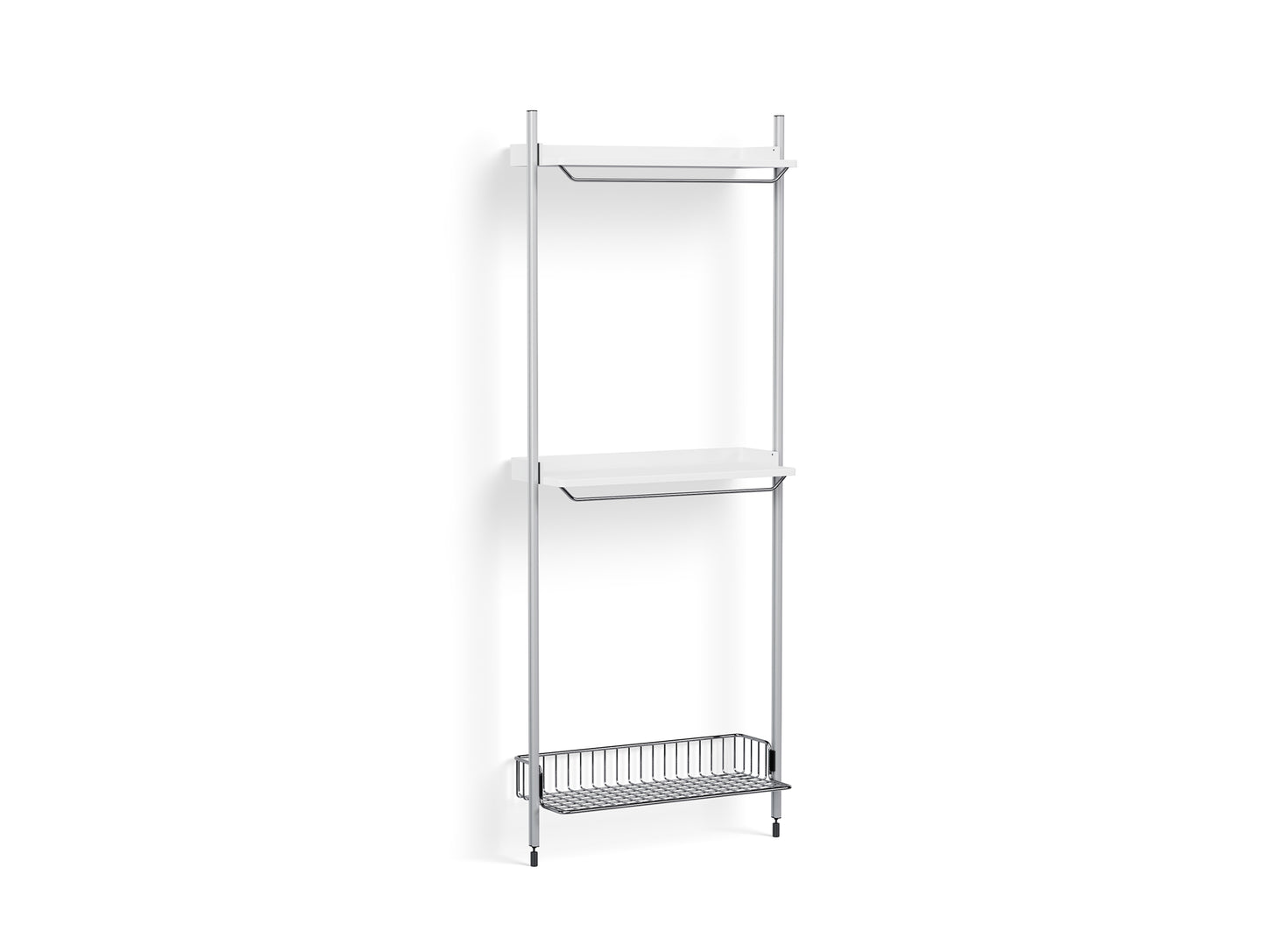 Pier System 1031 by HAY - Clear Anodised Aluminium Uprights / PS white with Chromed Wire Shelf