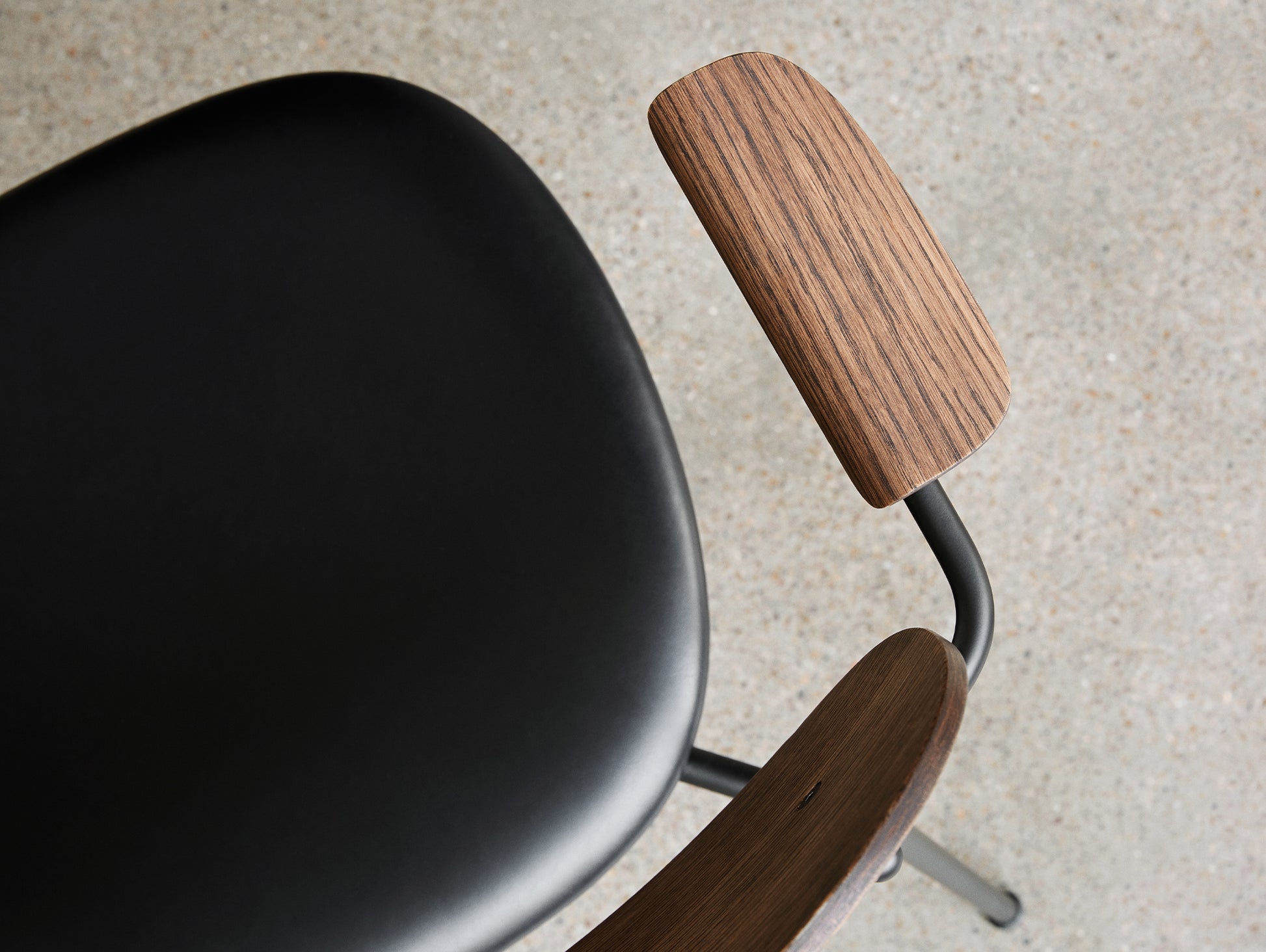 Co Dining Chair Upholstered by Menu - With Armrest / Black Powder Coated Steel / Dark Oak / Dakar Black Leather