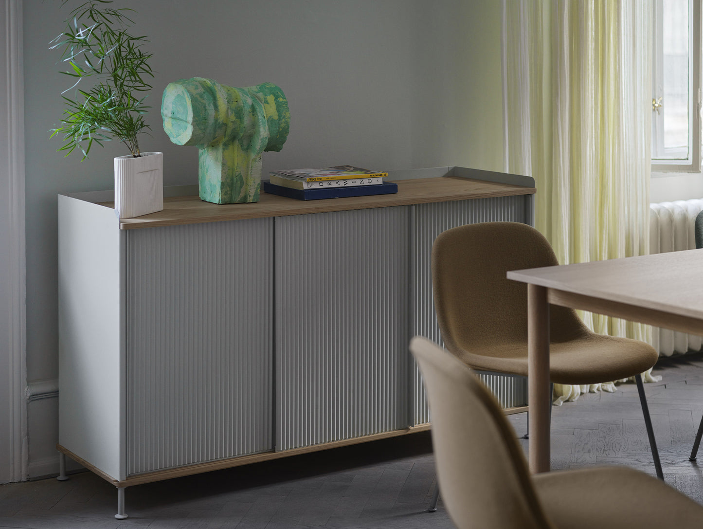 Enfold Sideboard by Muuto - 148*45 / Lacquered Oak / Grey Lacquered Steel