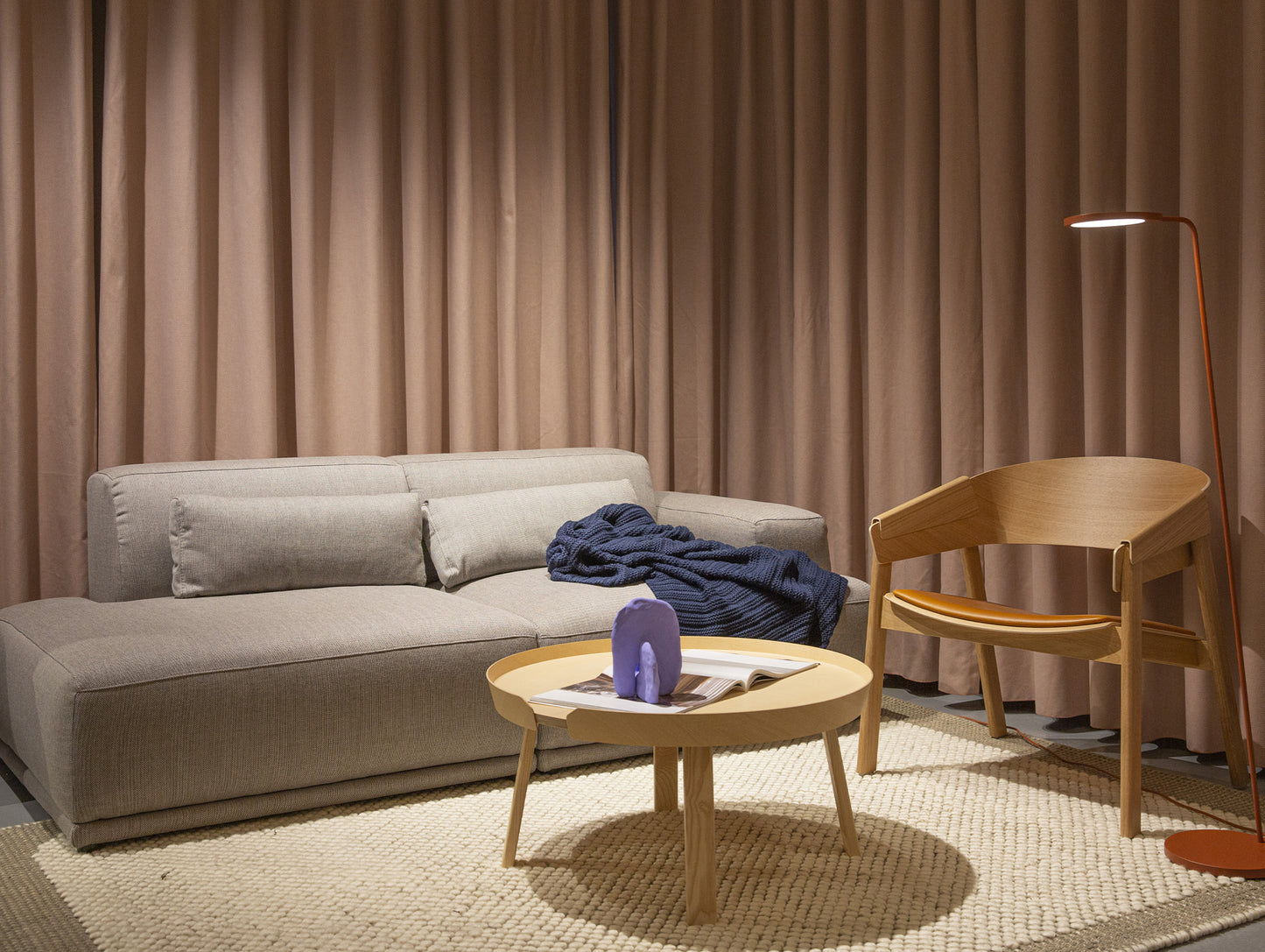 Cover Lounge Chair Upholstered by Muuto - Natural Oak / Cognac Silk Leather