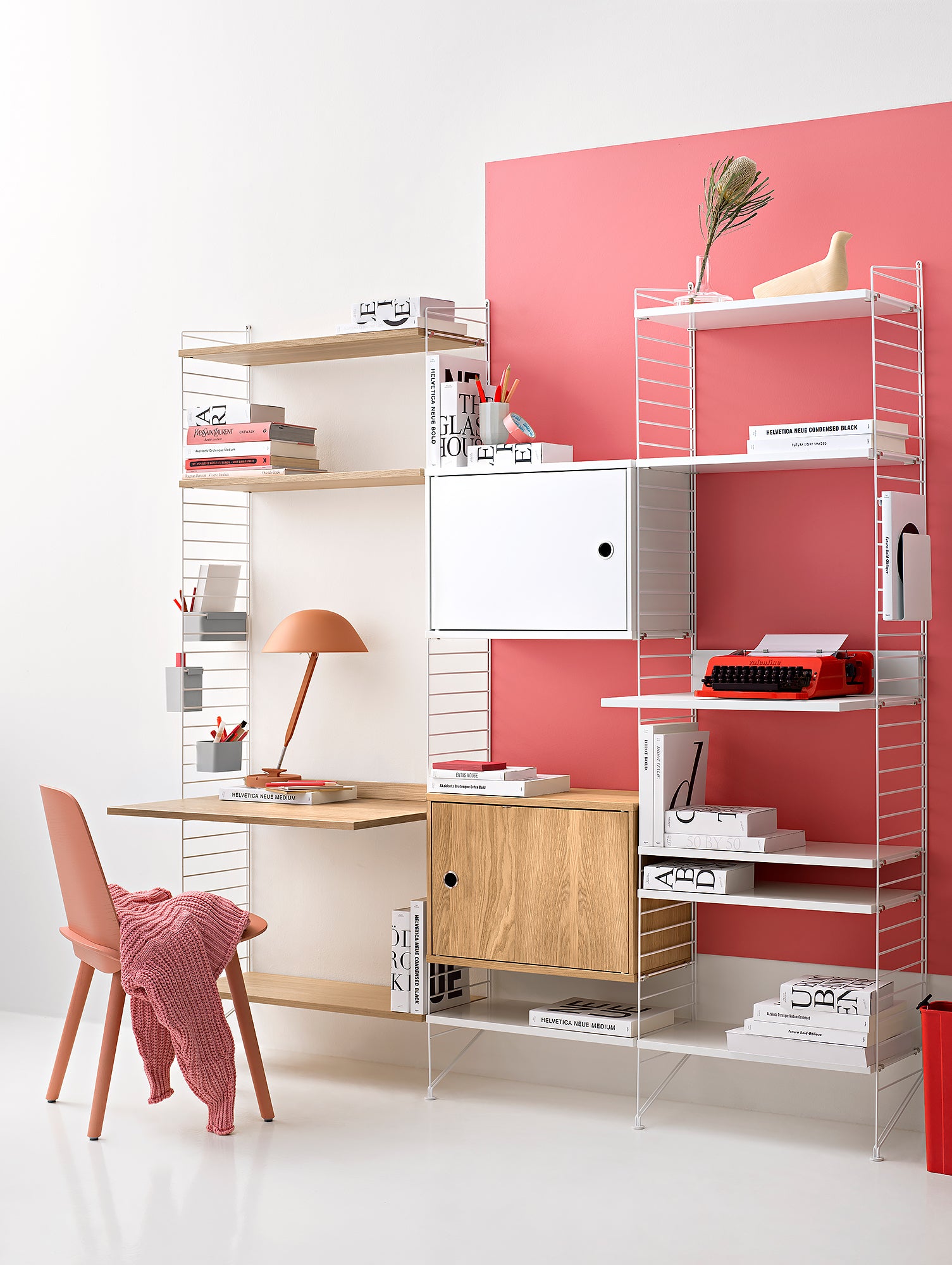 String System Cabinet with Swing Doors - Oak and White