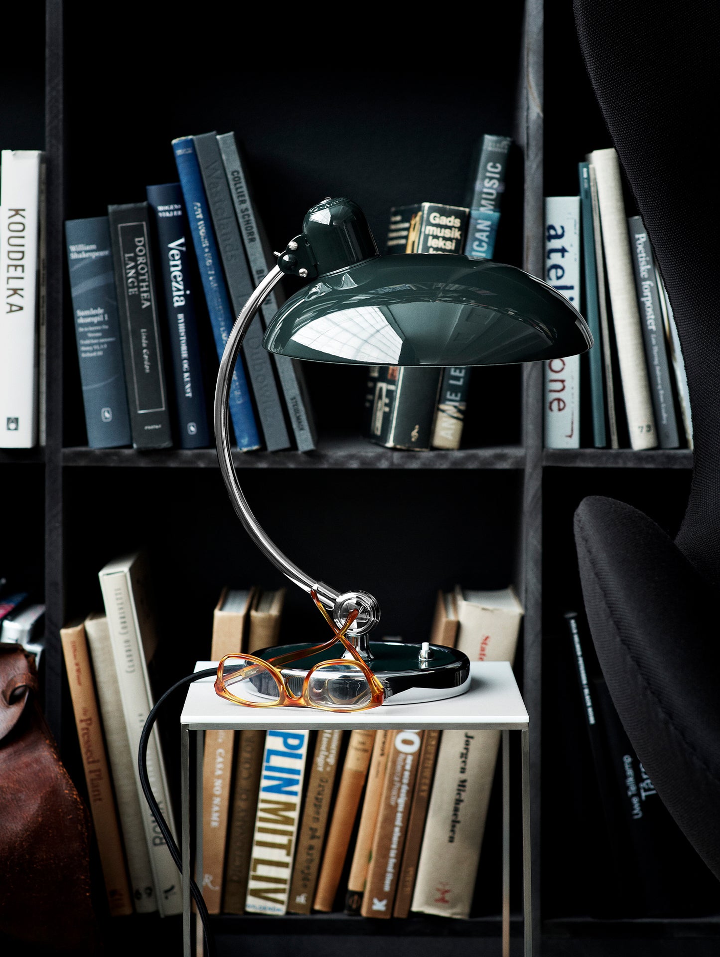 Kaiser Idell Luxus Table Lamp by Fritz Hansen - High Gloss Dark Green Shade with Chrome Base