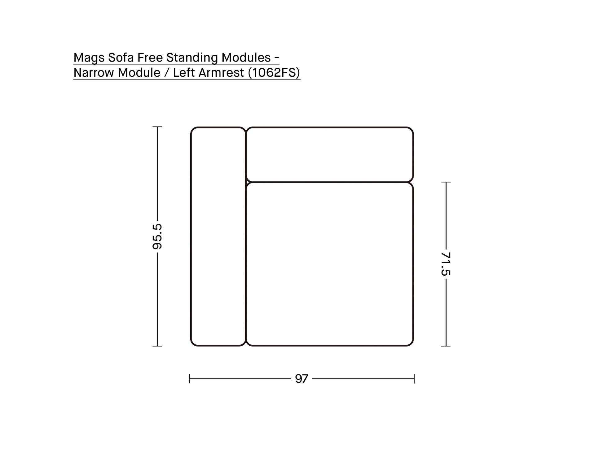 Mags Sofa - Free Standing Modules by HAY - Narrow Module / Left Armrest (1062FS)