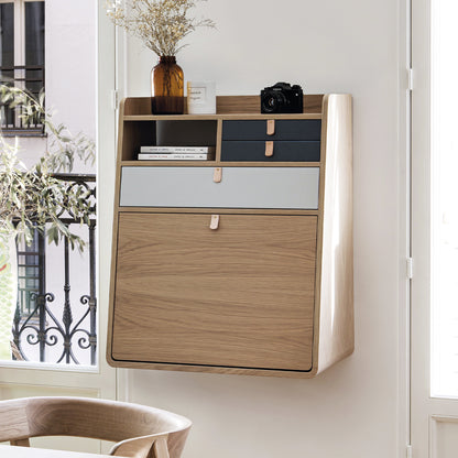 Gaston Writing Desk by Hartô - Width: 60 cm, Oak / Light Grey / Slate Grey