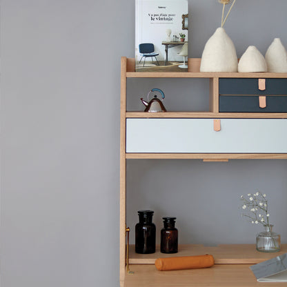 Gaston Writing Desk by Hartô - Width: 60 cm, Oak / Light Grey / Slate Grey