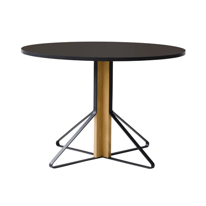 Kaari Table Round by Artek - Tabletop Diameter: 110 cm (REB 004) / Linoleum Black Tabletop / Natural Oak Base