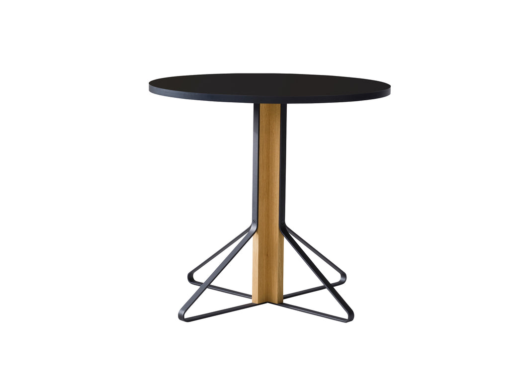 Kaari Table Round by Artek - Tabletop Diameter: 80 cm (REB 003) / Black Gloss HPL Tabletop / Natural Oak Base