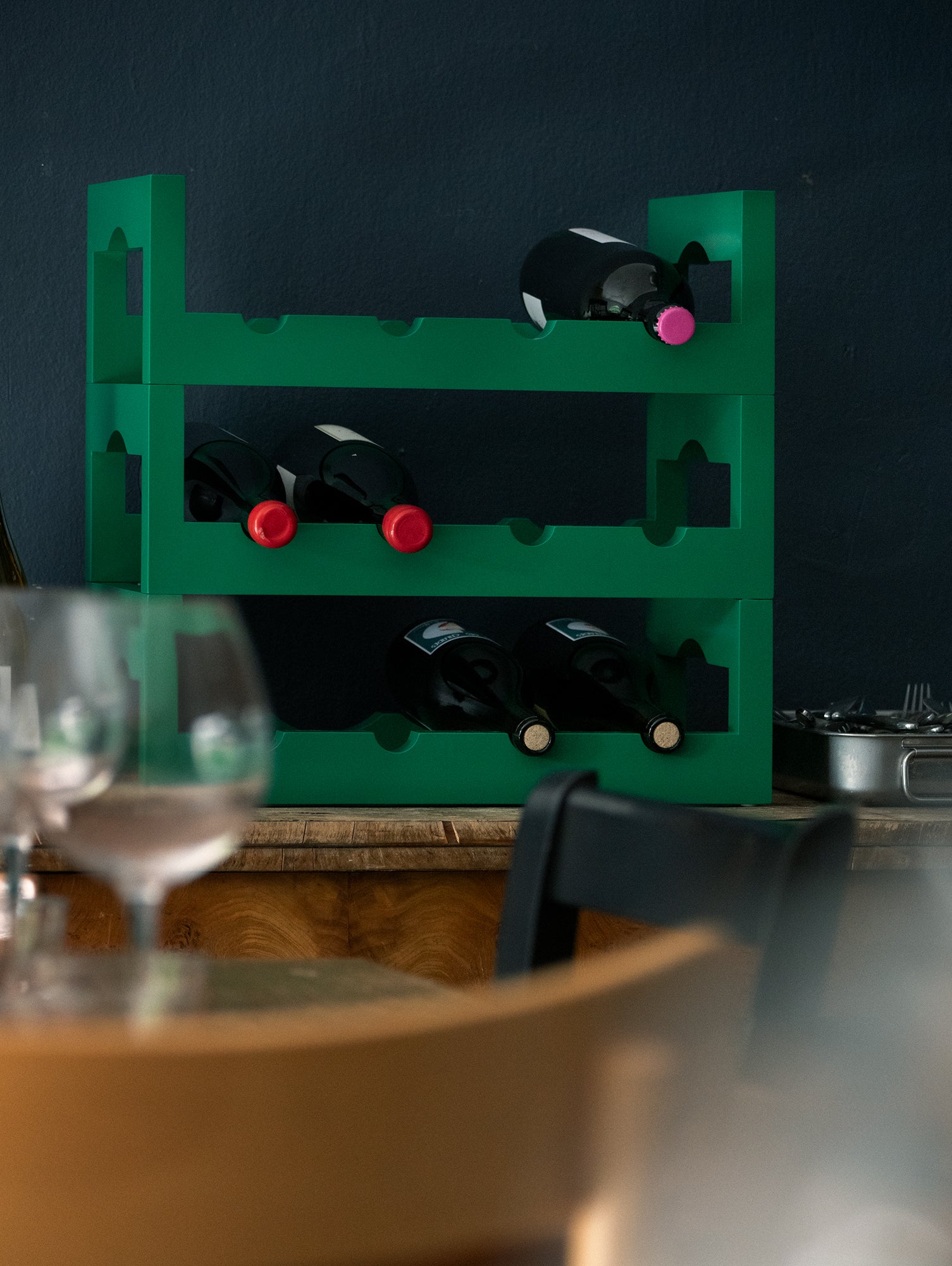 Silo Wine Rack by Massproductions - Pea Green Stained Ash