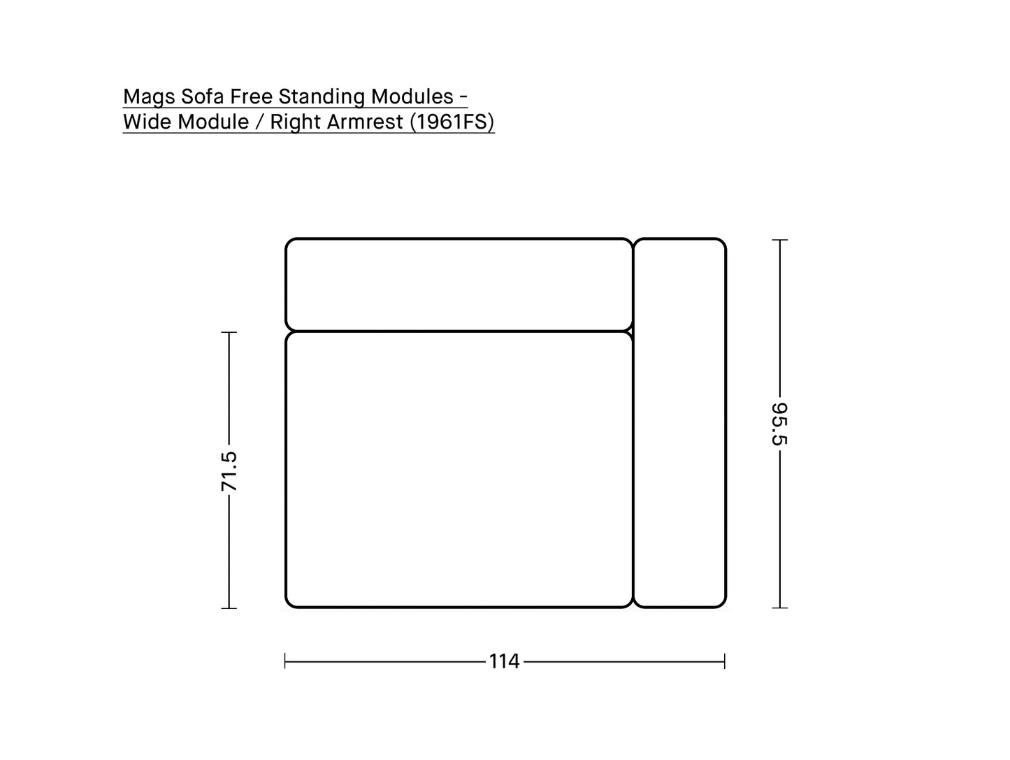 Mags Sofa - Free Standing Modules by HAY - Wide Module / Right Armrest (1961FS)