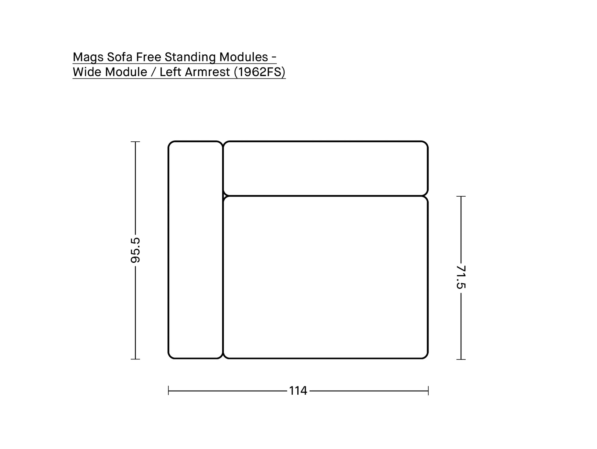Mags Sofa - Free Standing Modules by HAY - Wide Module / Left Armrest (1962FS)