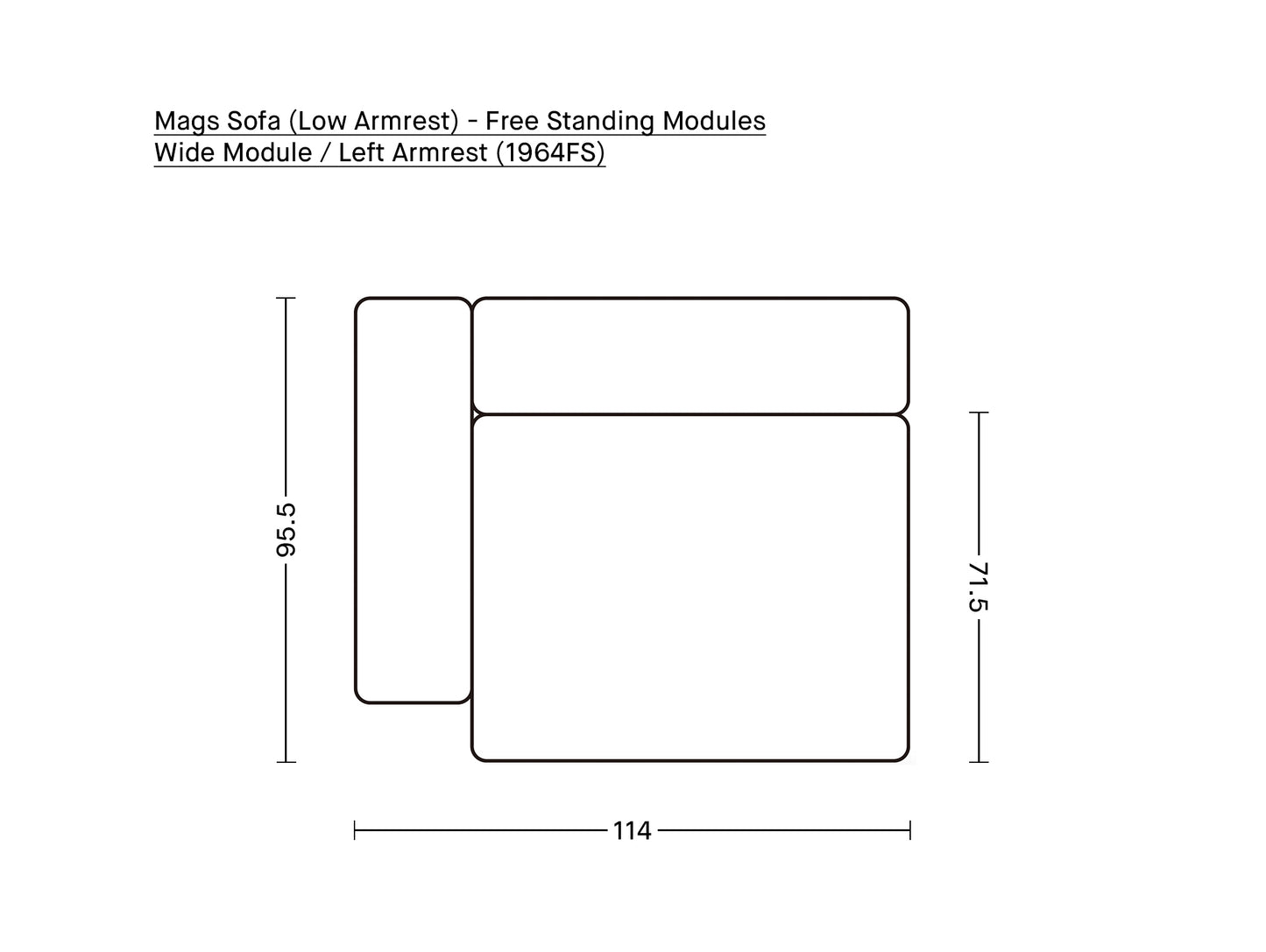 Mags Sofa (Low Armrest) - Free Standing Modules by HAY / Wide Module / Left Armrest (1964FS)
