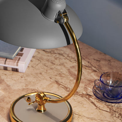 Kaiser Idell Luxus Table Lamp by Fritz Hansen - Matt Easy Grey Shade with Brass Base