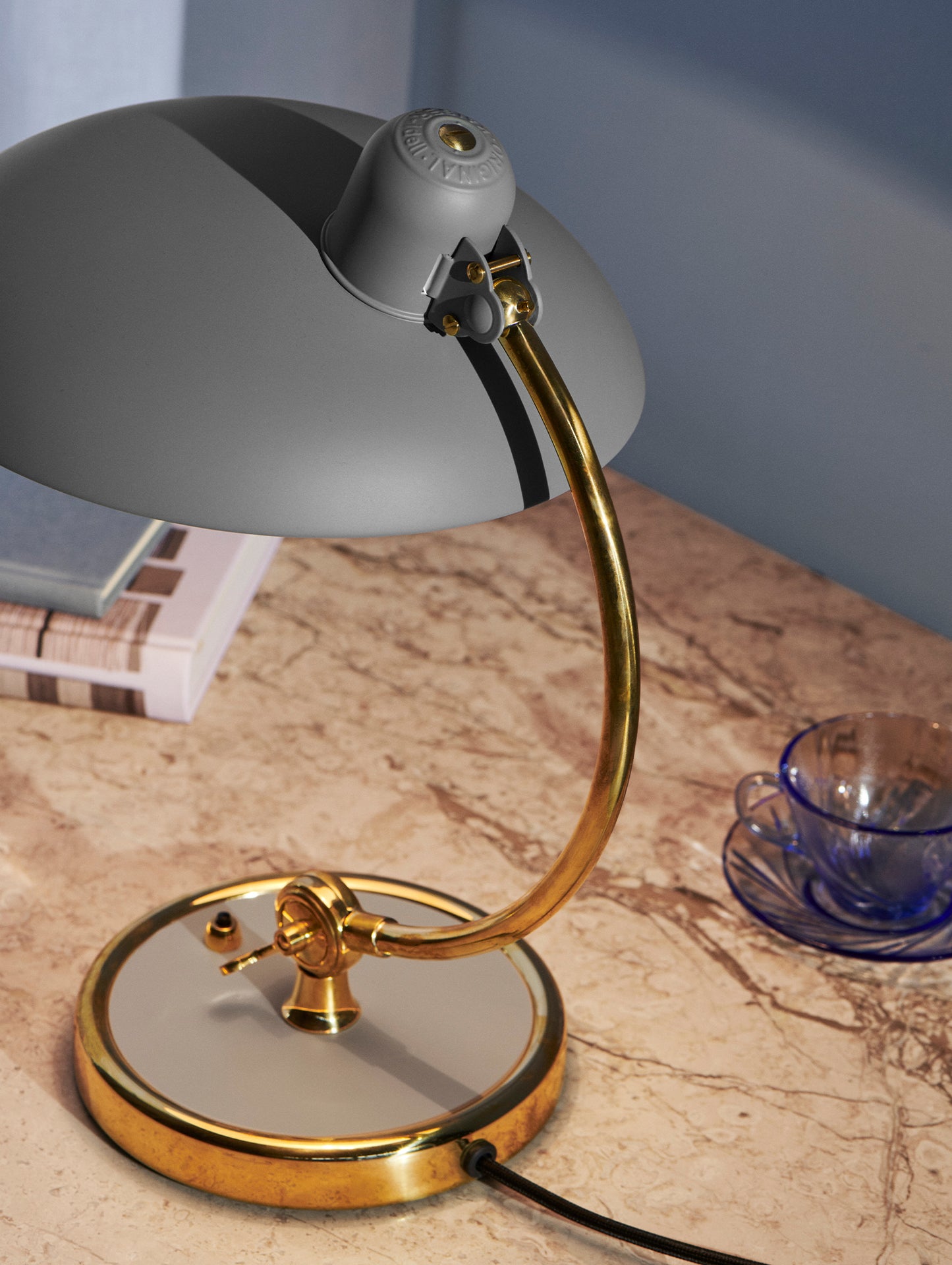 Kaiser Idell Luxus Table Lamp by Fritz Hansen - Matt Easy Grey Shade with Brass Base