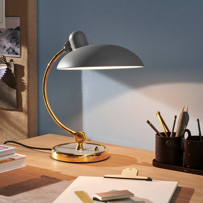 Kaiser Idell Luxus Table Lamp by Fritz Hansen - Matt Easy Grey Shade with Brass Base
