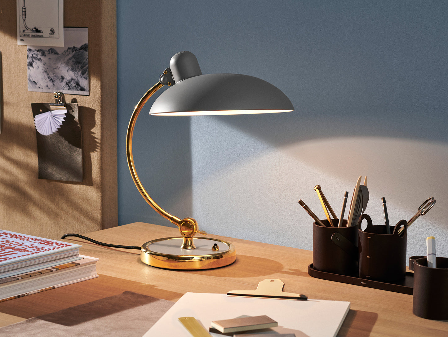Kaiser Idell Luxus Table Lamp by Fritz Hansen - Matt Easy Grey Shade with Brass Base