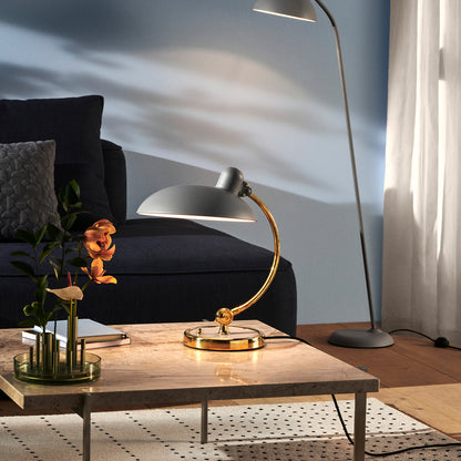 Kaiser Idell Luxus Table Lamp by Fritz Hansen - Matt Easy Grey Shade with Brass Base