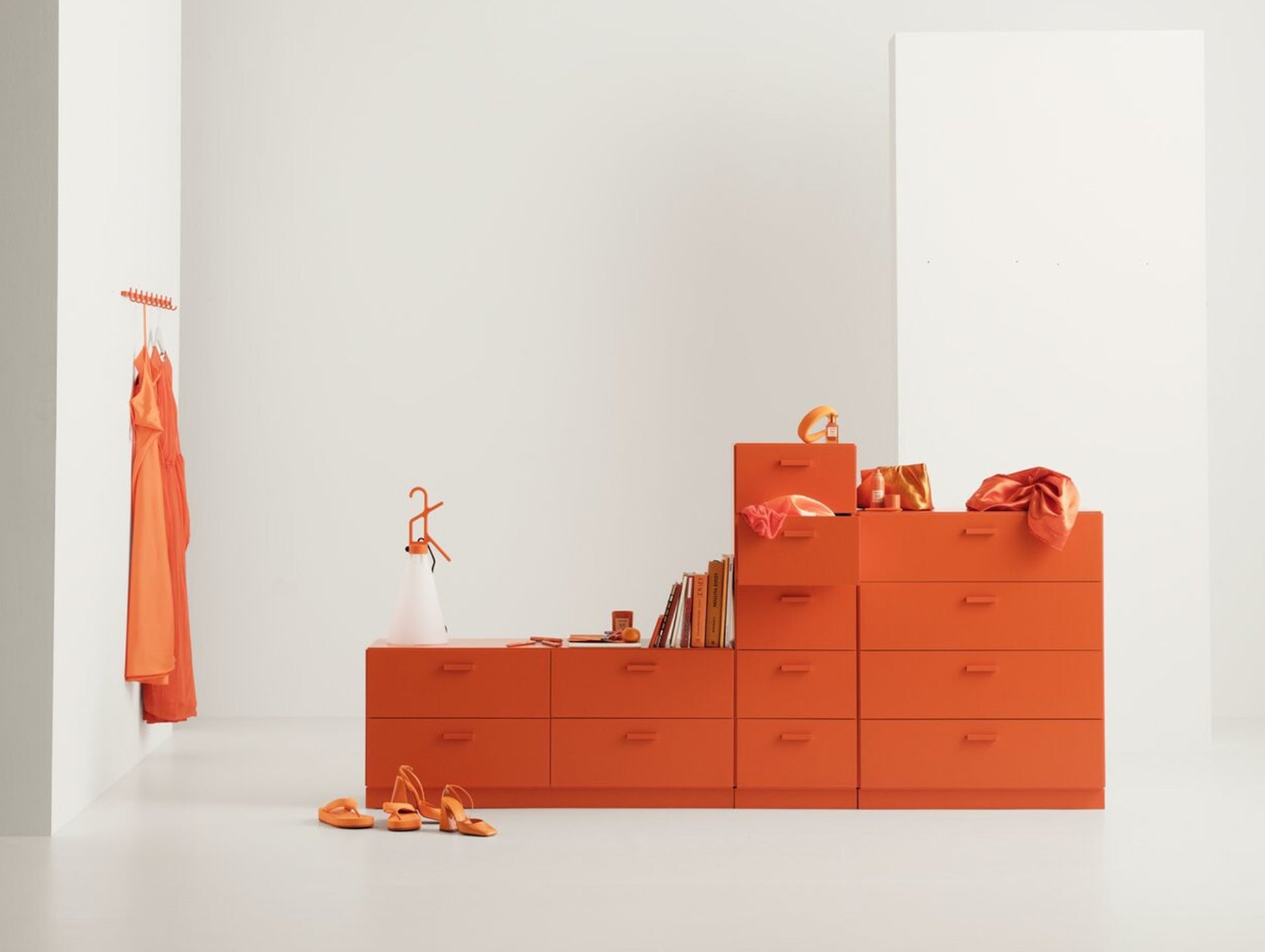 Relief Drawers with Plinth Base - Tall by String -  Orange