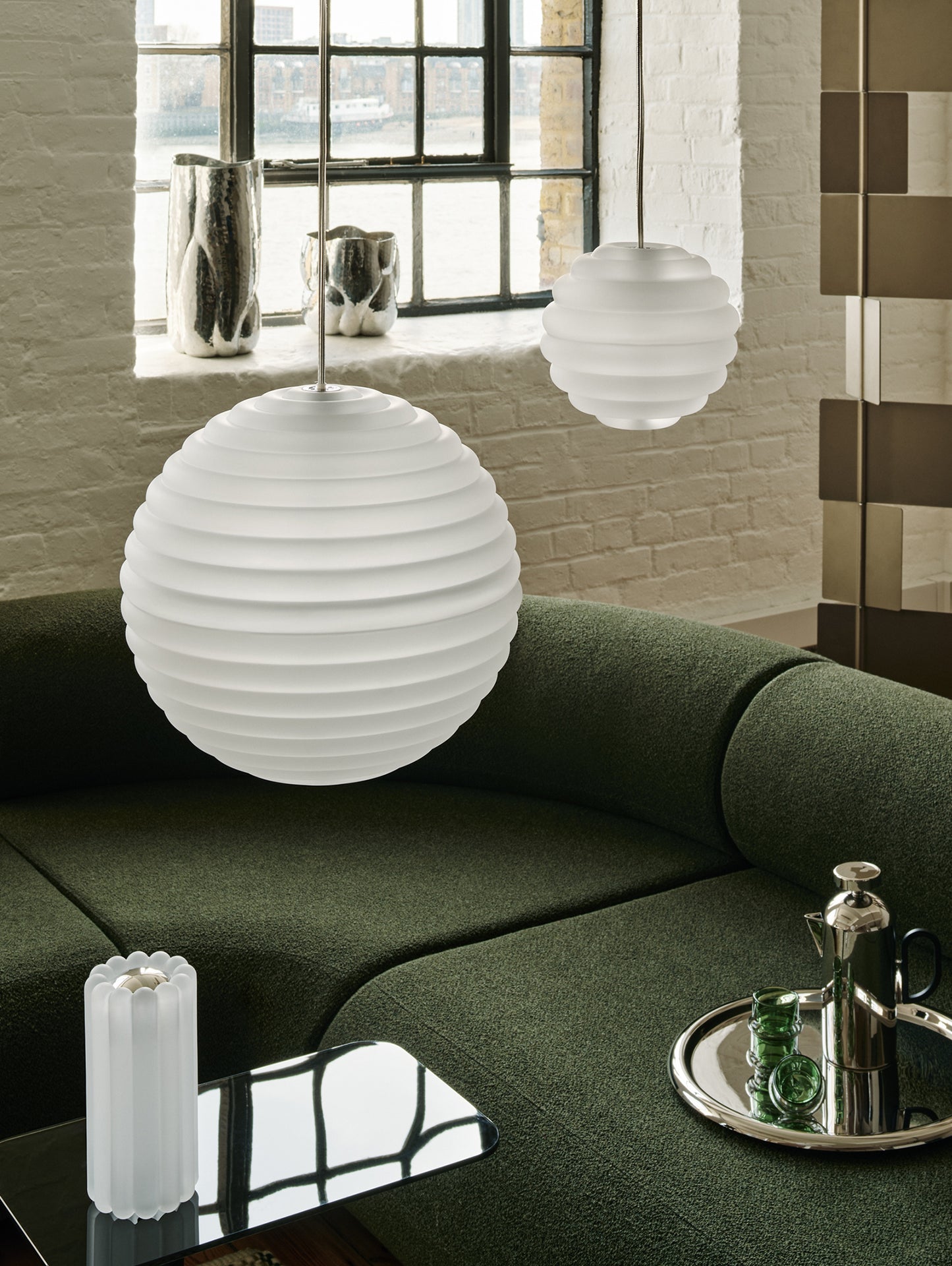 Press Mini Sphere LED Pendant Light (Frosted) by Tom Dixon