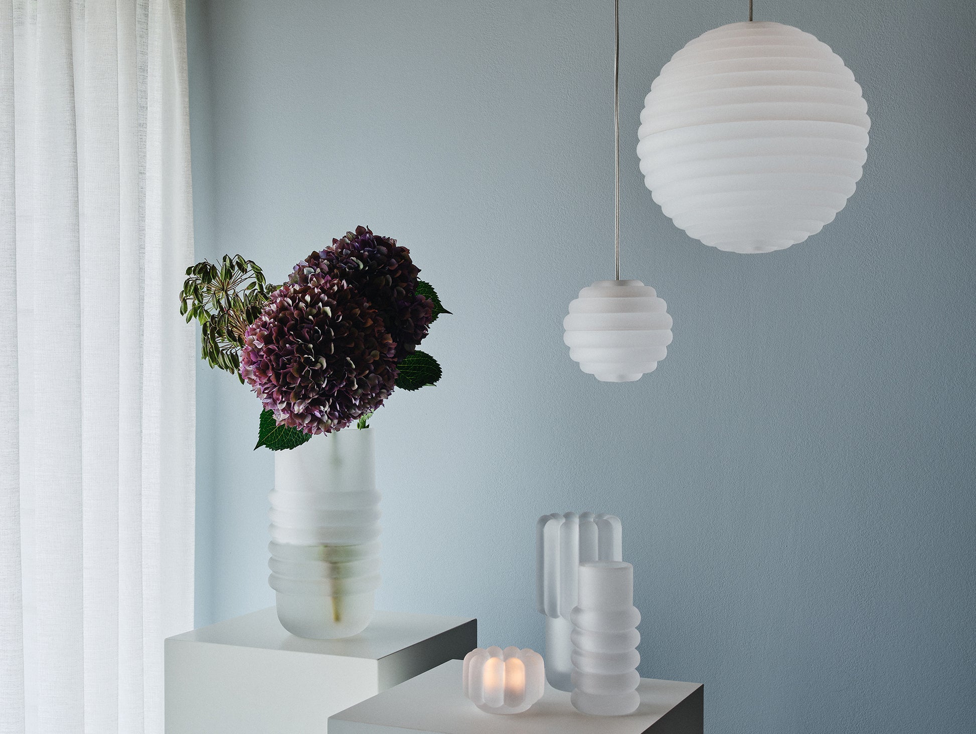 Press Mini Sphere LED Pendant Light (Frosted) by Tom Dixon