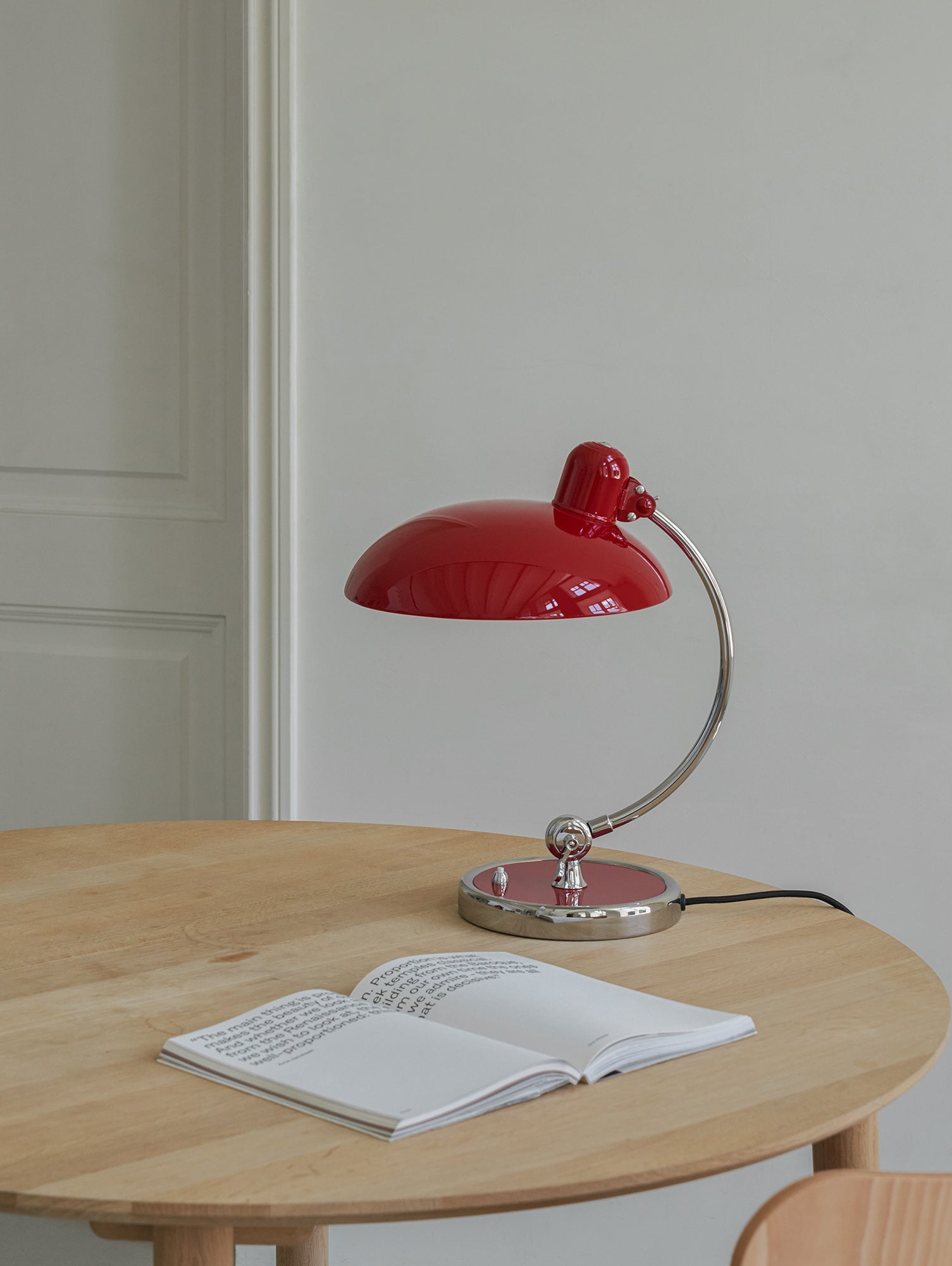 Kaiser Idell Luxus Table Lamp by Fritz Hansen - High Gloss Venetian Red Shade with Chrome Base