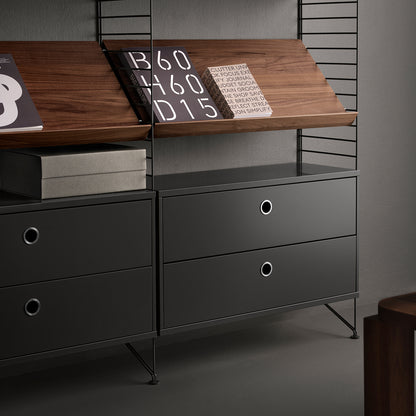 String System Chest with 2 Drawers by String - Wide / Dark Grey