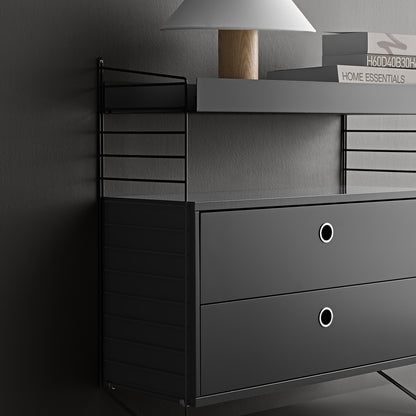 String System Chest with 2 Drawers by String - Wide / Dark Grey