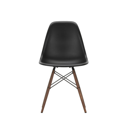 Vitra Eames DSW Plastic Side Chair - 12 Deep Black / Dark Maple Base
