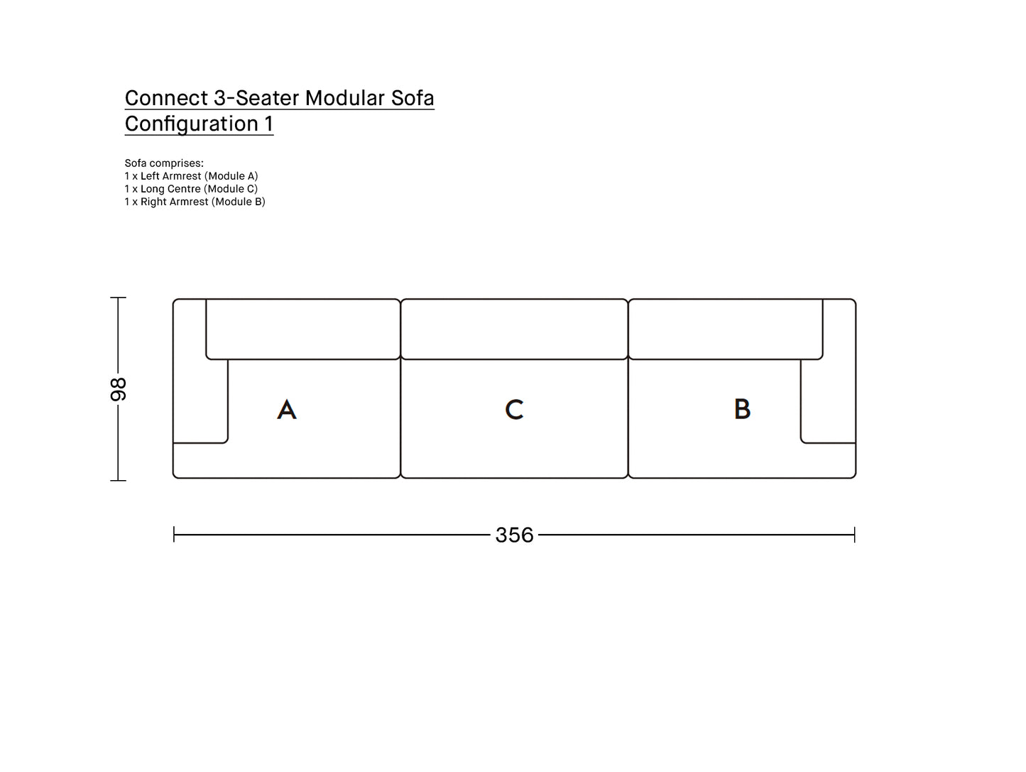 Connect 3-Seater Modular Sofa by Muuto / Configuration 1