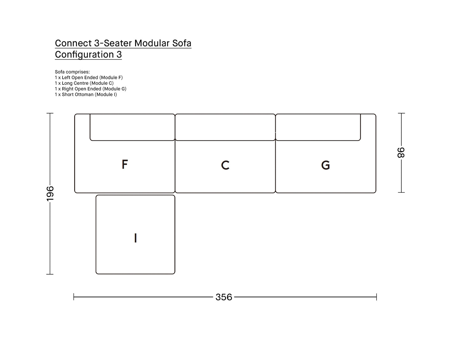 Connect 3-Seater Modular Sofa by Muuto - Configuration 3