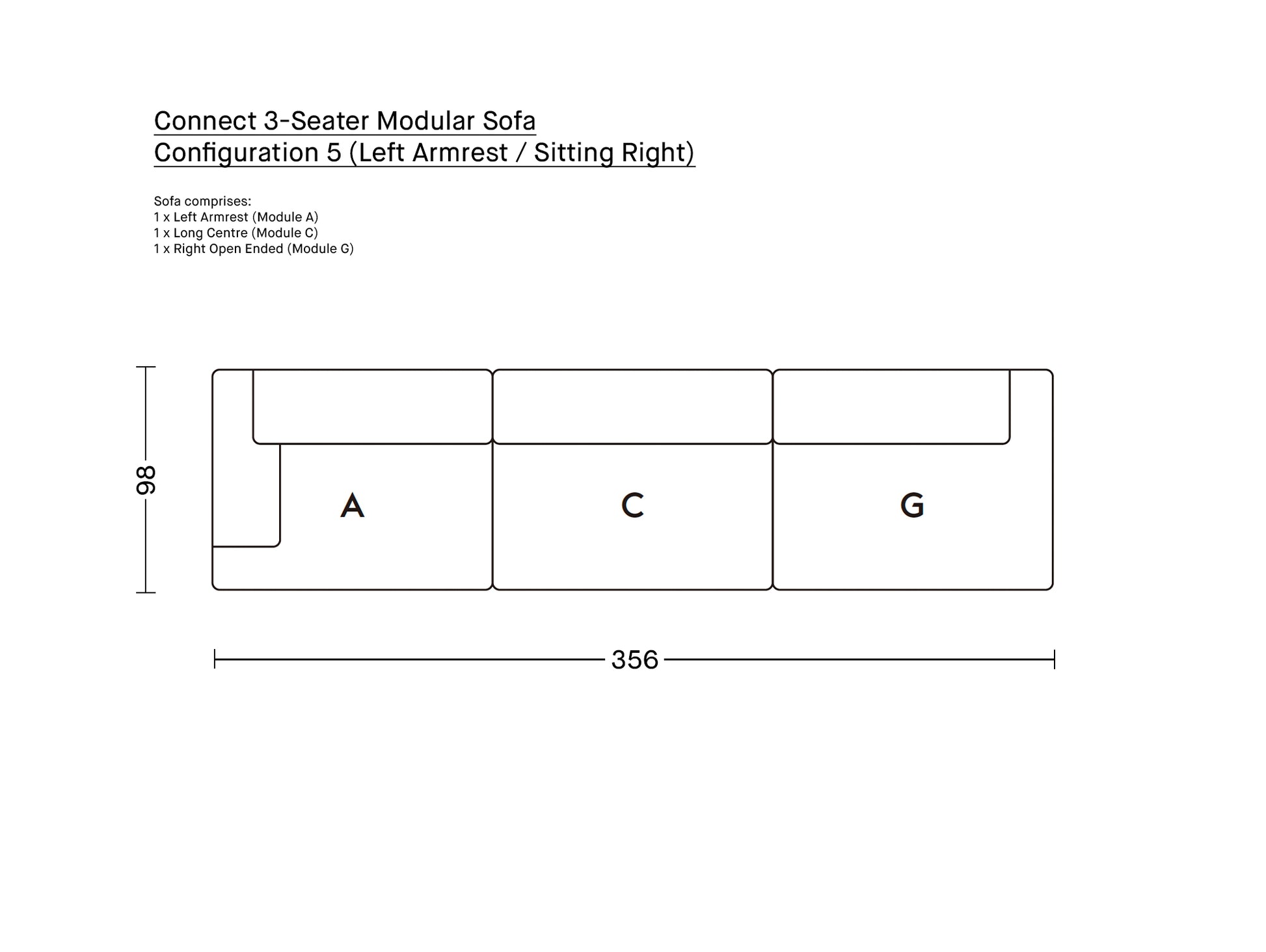 Connect 3-Seater Modular Sofa by Muuto - Configuration 5 (Left Armrest)