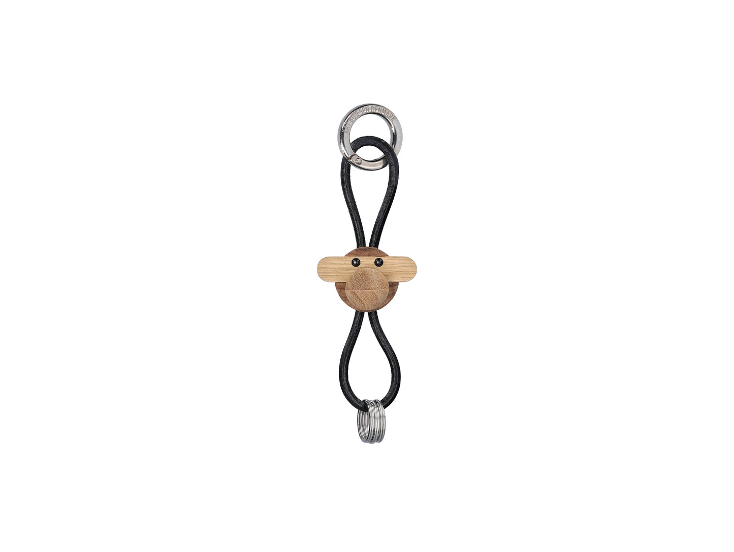 Monkey Silver Metal Keychain with Black Leather by Kay Bojesen