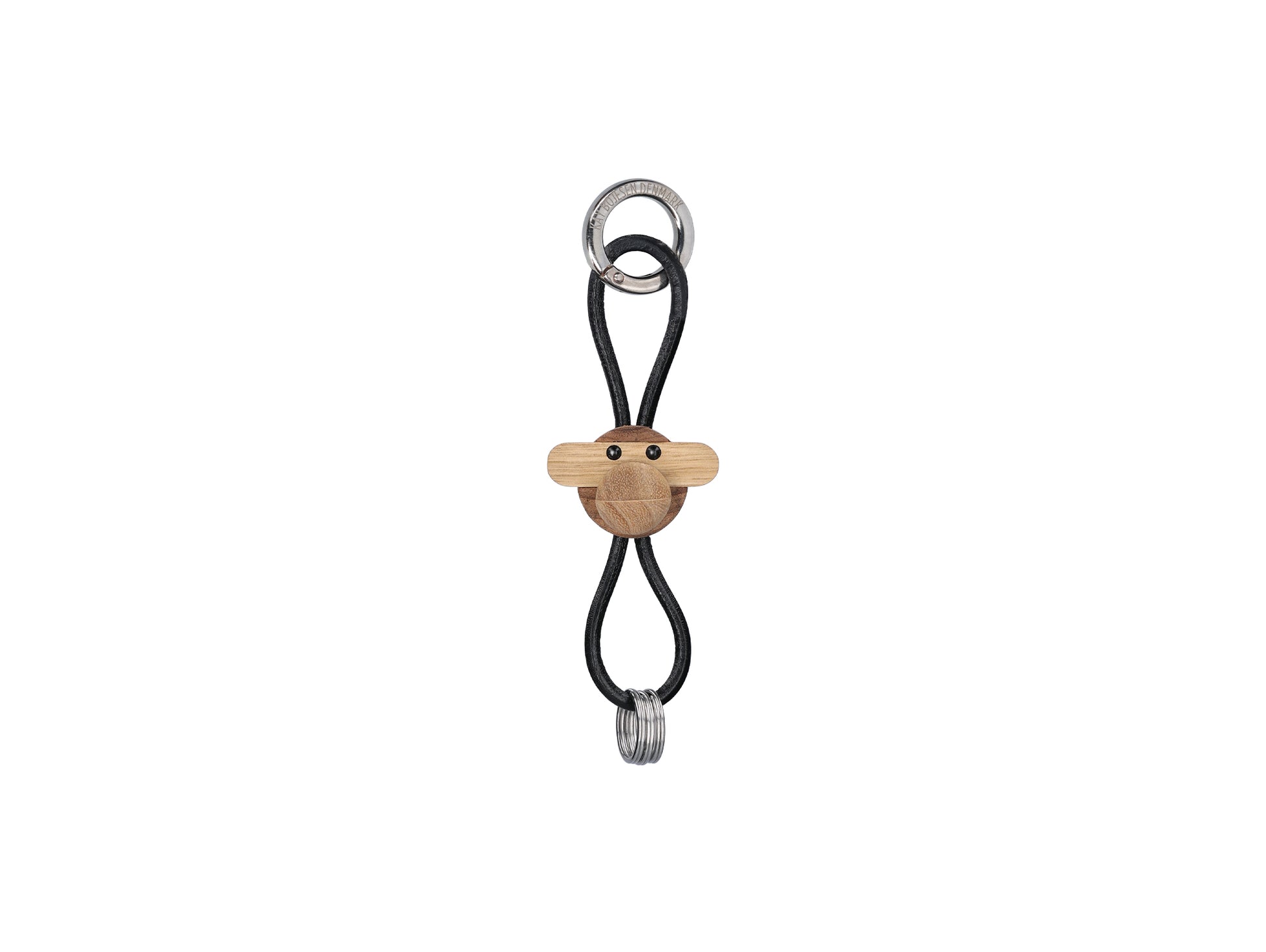 Monkey Silver Metal Keychain with Black Leather by Kay Bojesen