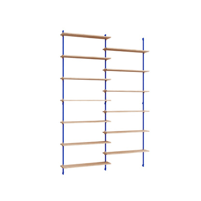Wall Shelving System Sets (230 cm) by Moebe - WS.230.2 / Deep Blue Uprights / Oiled Oak