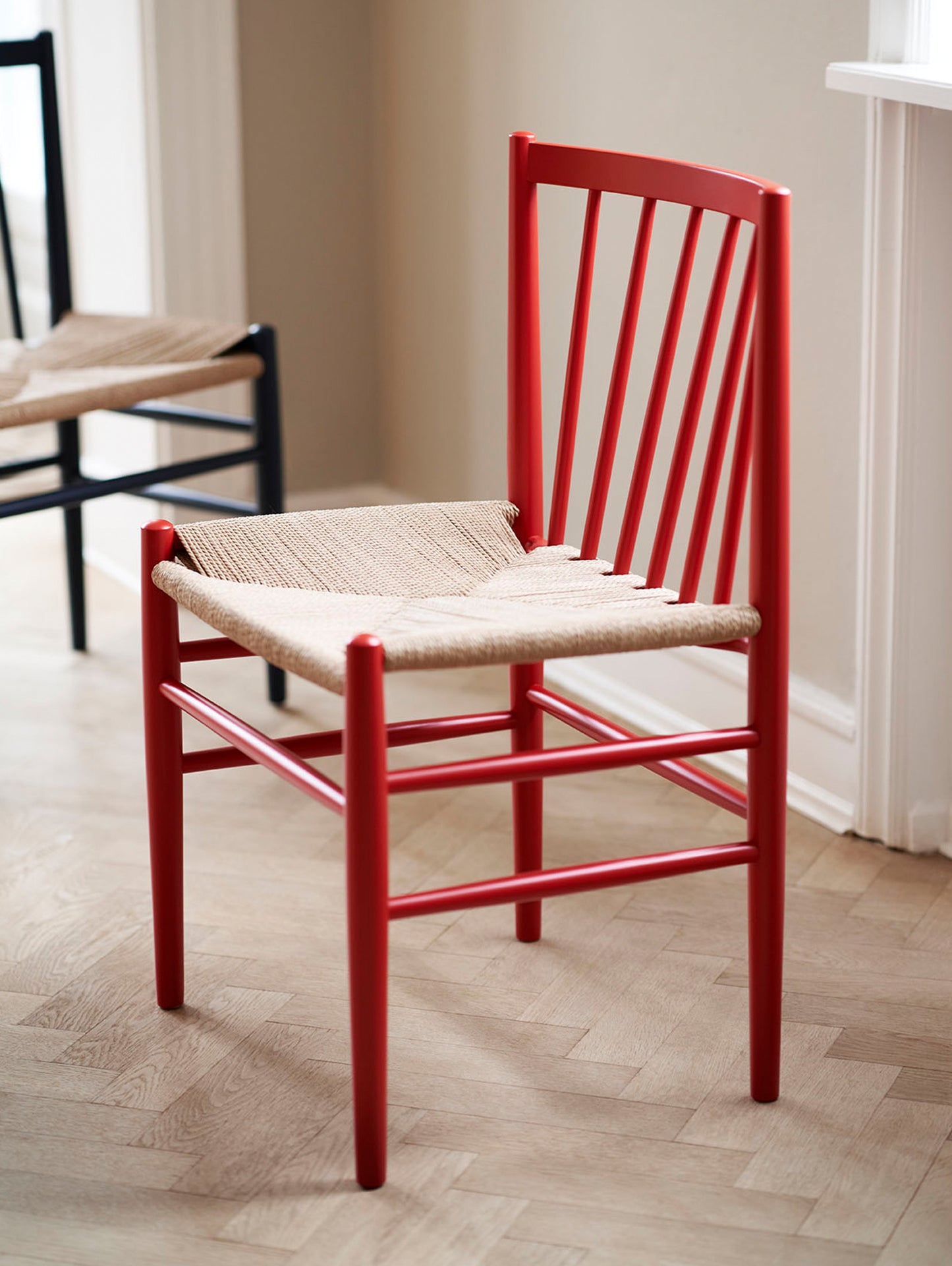 J80 Chair by FDB Mobler - Ruby Red Painted Beech