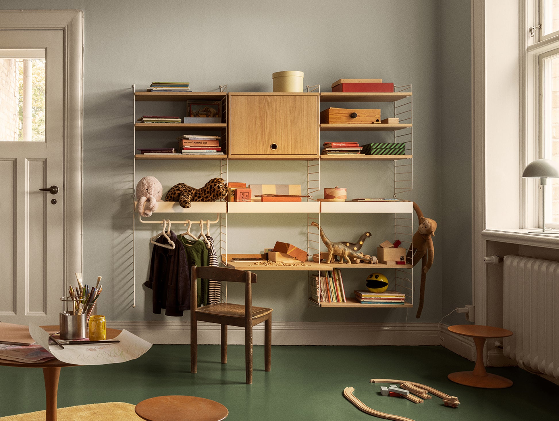 String System Cabinet with Flip Door by String - Width 58 cm / Oak