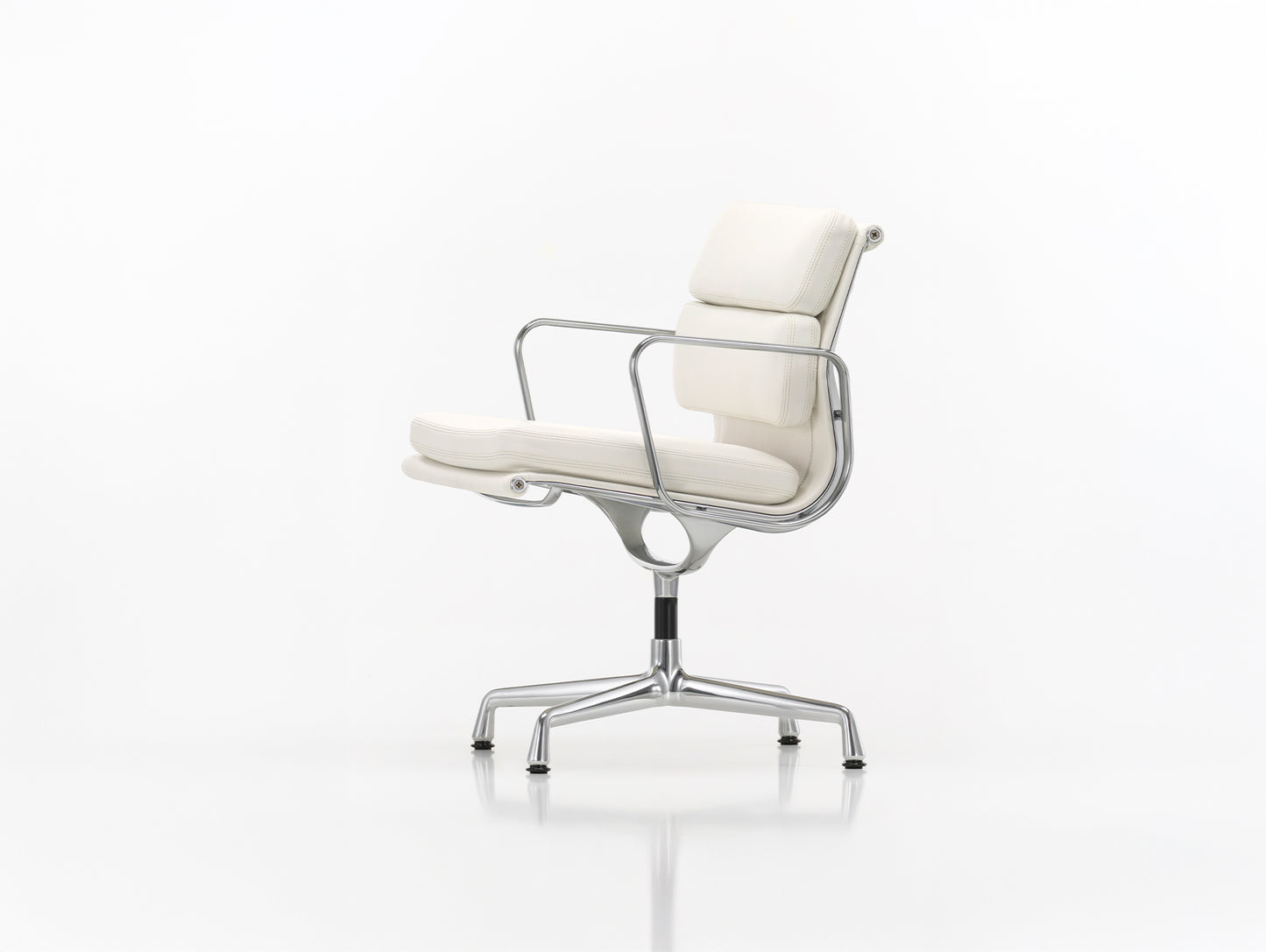 Soft Pad Conference Chair EA 208 by Vitra - Polished Aluminium / Seat: Snow Premium F Leather / Back: Plano White (L50)