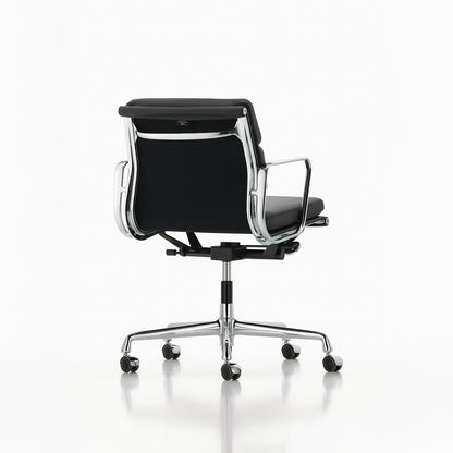 Soft Pad Work Chair EA 217 by Vitra - Chromed Aluminium / Seat: Nero Leather / Back: Plano Nero (L20)