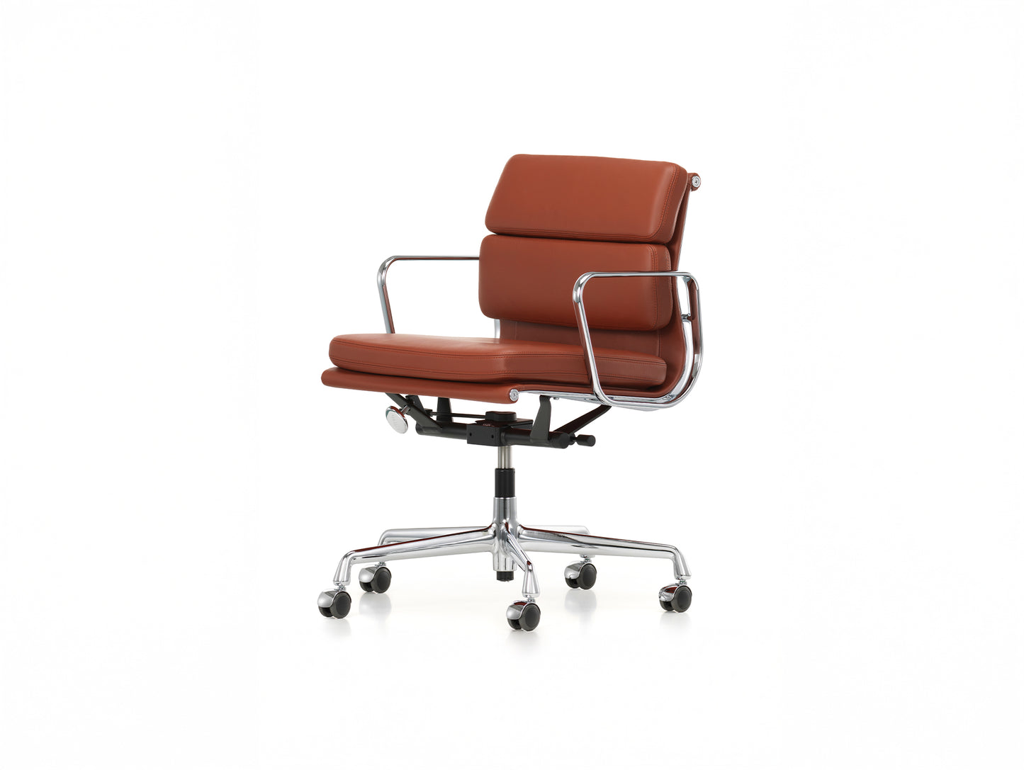 Soft Pad Work Chair EA 217 by Vitra  - Polished Aluminium / Seat: Brandy Premium F Leather / Back: Plano Marron Cognac (L50)