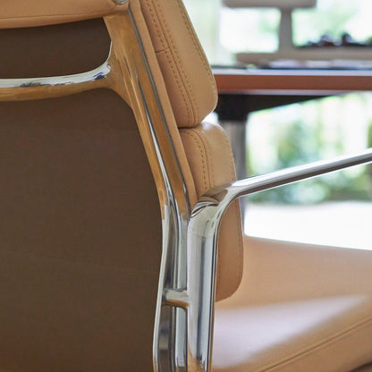 Soft Pad Conference Chair EA 208 by Vitra - Polished Aluminium / Seat: Camel Premium F Leather / Back: Plano Coffee (L50)