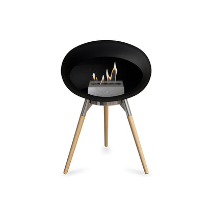 Ground Low Fireplace by Le Feu - Black Dome / Polished Steel Bowl / Soaped Oak Base