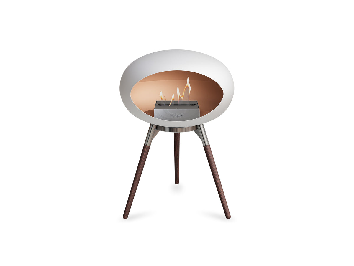 Ground Low Fireplace by Le Feu - White Dome / Polished Steel Bowl / Smoked Oak Base