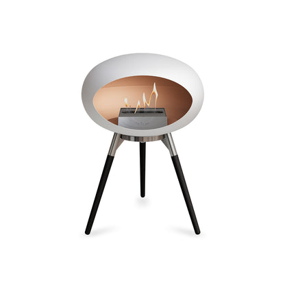 Ground Low Fireplace by Le Feu - White Dome / Polished Steel Bowl / Black Oak Base