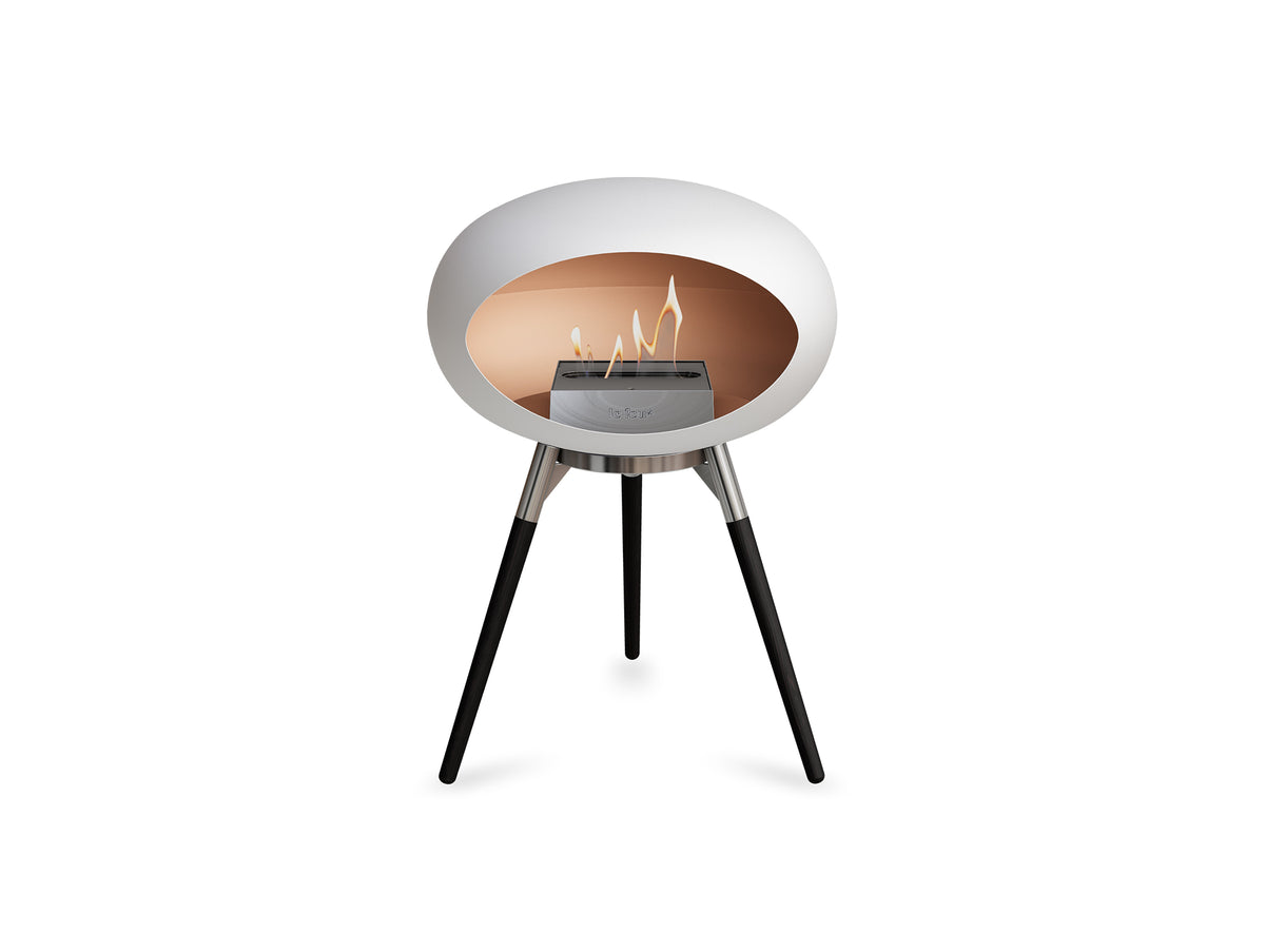 Ground Low Fireplace by Le Feu - White Dome / Polished Steel Bowl / Black Oak Base