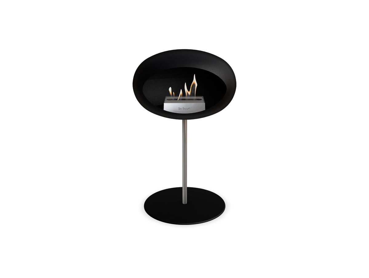 Steel Low Fireplace by Le Feu - Black Dome/ Polished Steel Pole 25 mm / Black Plate