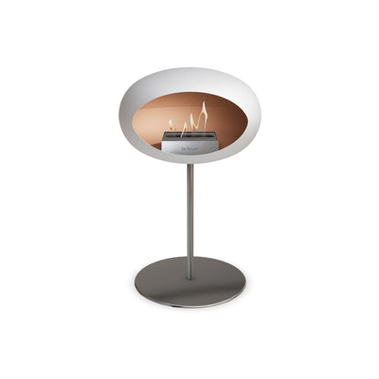 Steel Low Fireplace by Le Feu - White Dome/ Polished Steel Pole 25 mm / Polished Steel Plate