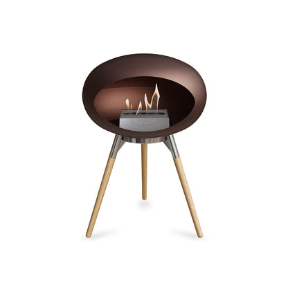 Ground Low Fireplace by Le Feu - Mocca Dome / Polished Steel Bowl / Soaped Oak Base